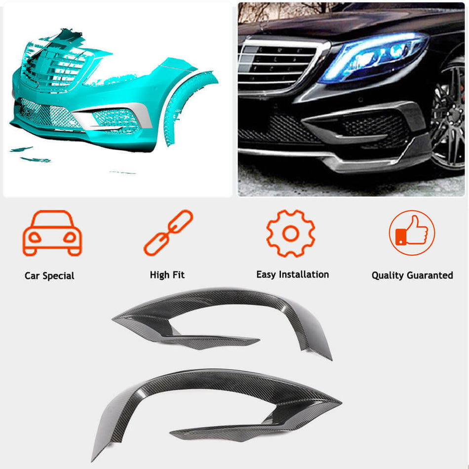 For Mercedes Benz S Class W222 S63 AMG Pre-facelift Carbon Fiber Front Bumper Air Flow Corner Grille Vent Trims