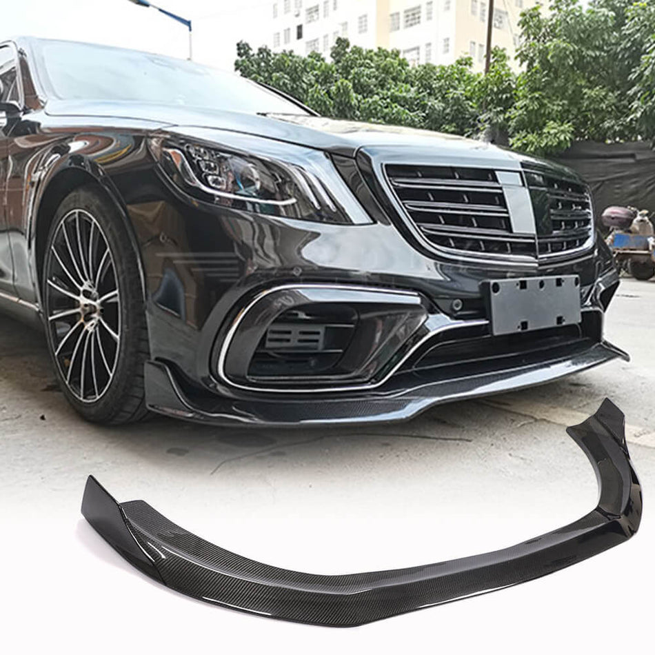For Mercedes Benz W222 S63 S65 AMG Facelift Carbon Fiber Front Bumper Lip Spoiler