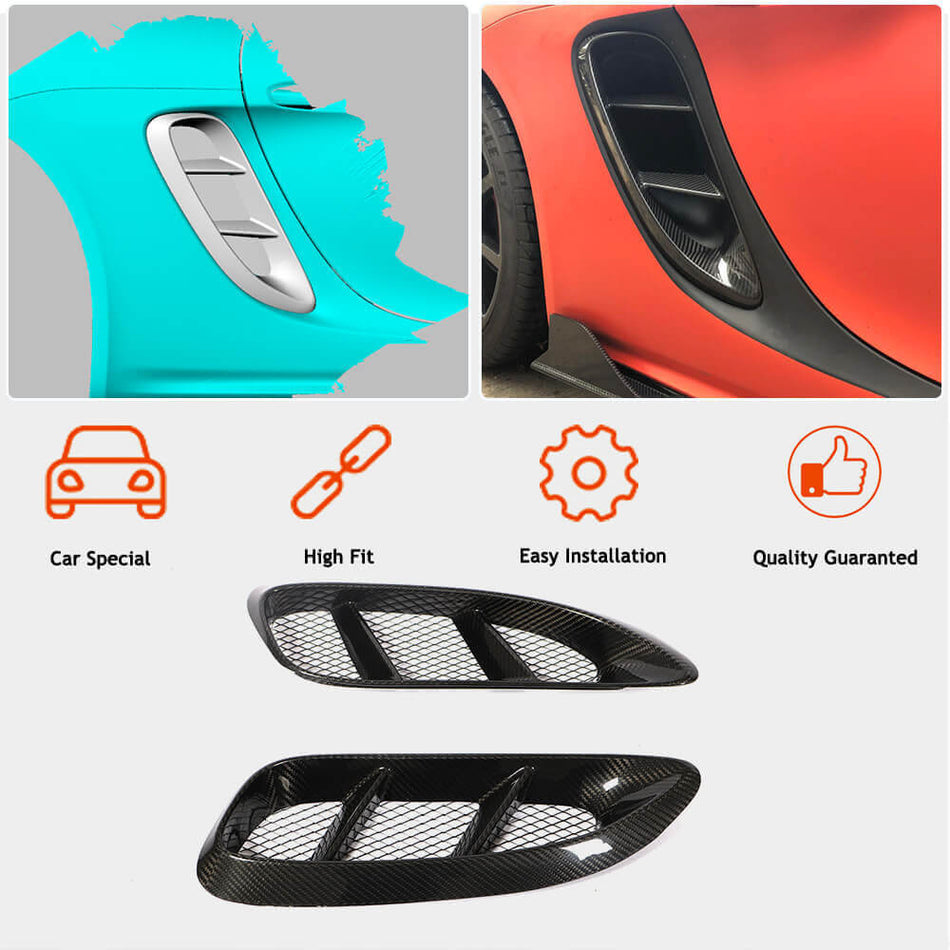For Porsche 718 (982) Boxster Cayman Dry Carbon Fiber  Side Air Intake Mesh Grills Aero Scoop Vent Cover Trims