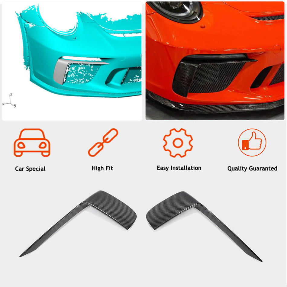 For Porsche 911 991 991.2 GT3 RS Coupe 2017-2019 Dry Carbon Fiber Front Fog Air Fender Vent Canard Fins