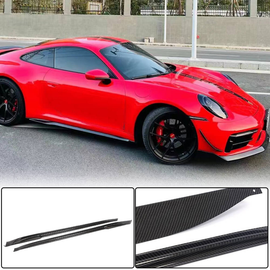 For Porsche 911 Carrera 2-Door 17-20 Dry Carbon Fiber Side Skirts Door Rocker Panels Extension Lip
