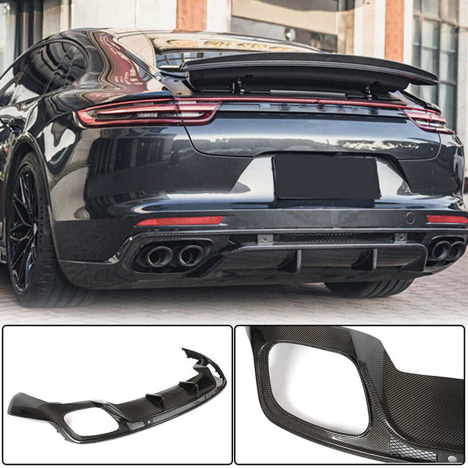 For Porsche Panamera 971 Carbon Fiber Rear Bumper Diffuser Valance Lip Aero Body Kit