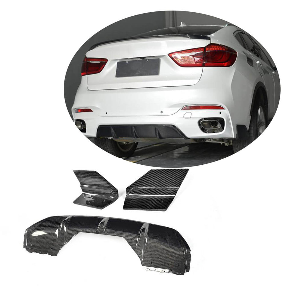 For BMW X6 F16 M Sport Carbon Fiber Rear Bumper Diffuser W/ Canard Splitter Flaps