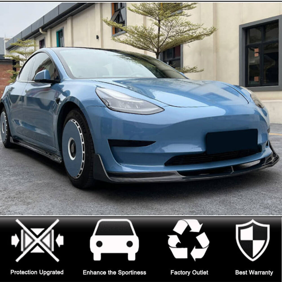 For Tesla Model 3 18-20 Carbon Fiber Side Skirts Door Rocker Panels Extension Lip