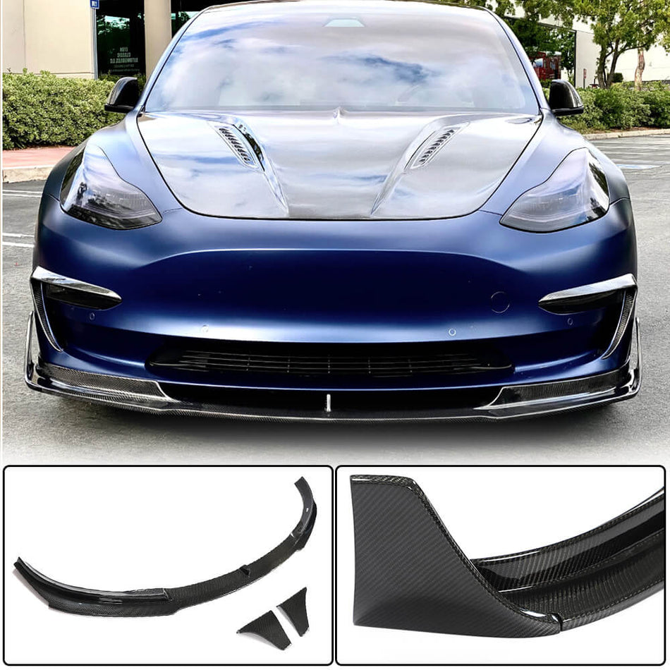 For Tesla Model 3 Carbon Fiber Front Bumper Lip Spoiler Wide Body Kit