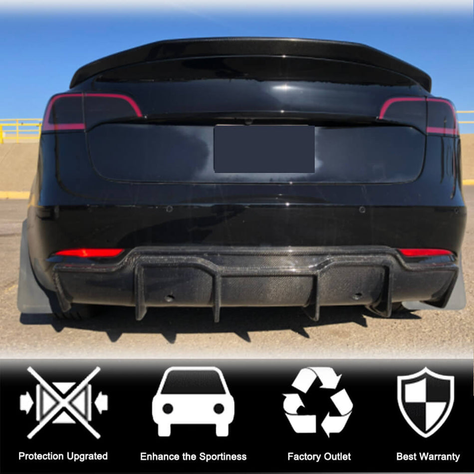 For Tesla Model 3 Carbon Fiber Rear Bumper Diffuser Valance Lip Wide Body Kit