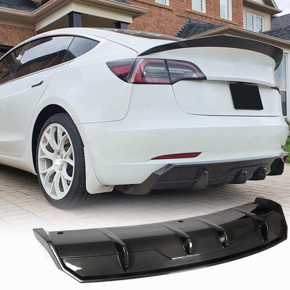 For Tesla Model 3 Carbon Fiber Rear Bumper Diffuser Splitter Flaps Valance Lip