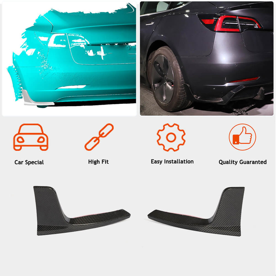 For Tesla Model 3 Carbon Fiber Rear Bumper Splitter Cupwing Winglets Canard Flaps