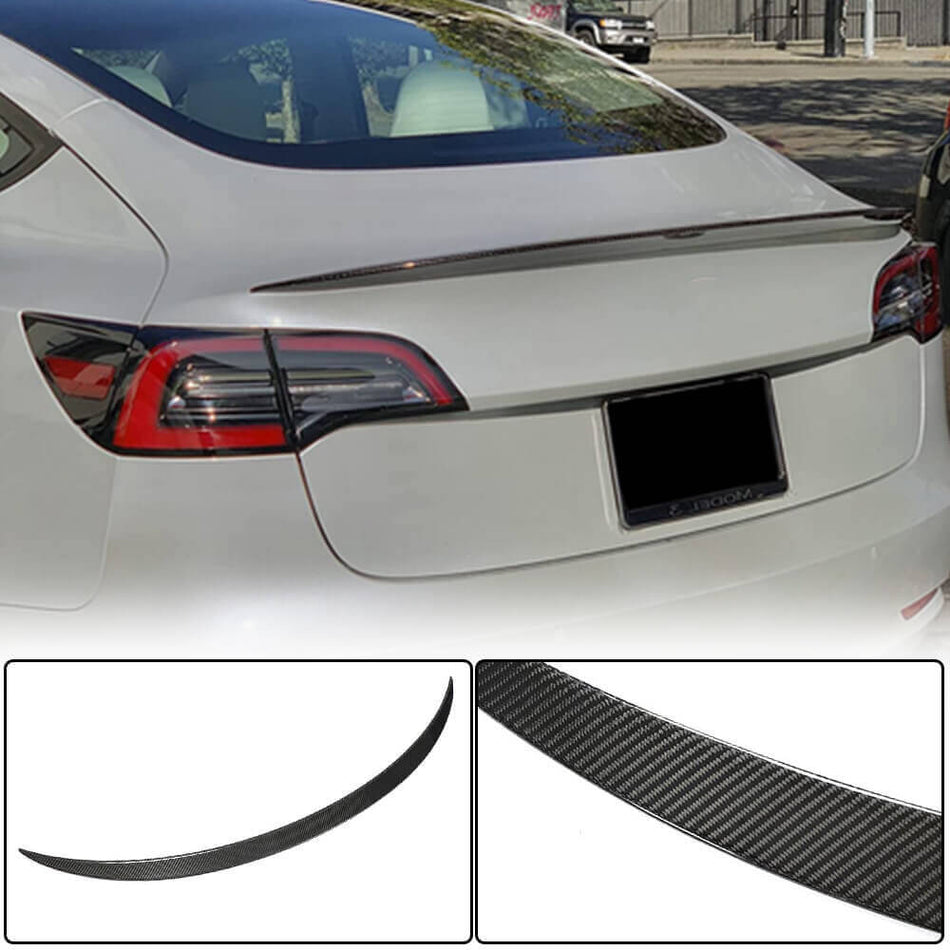 For Tesla Model 3 Carbon Fiber Rear Trunk Spoiler Wing Lip Car Spoiler