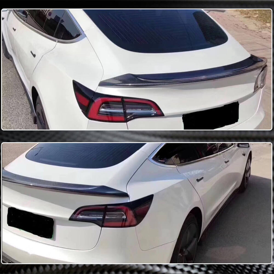 For Tesla Model 3 Carbon Fiber Rear Trunk Spoiler Boot Wing Lip Car Spoiler