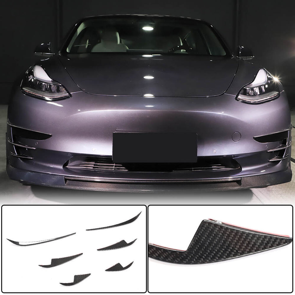 For Tesla Model 3 Dry Carbon Fiber Front Bumper Air Vent Flicks Fins Canards Aero Body Kits