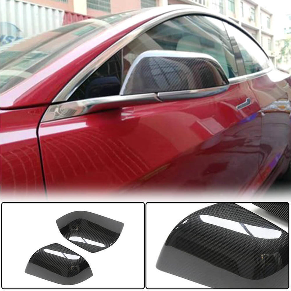 For Tesla Model 3 Dry Carbon Fiber Add-on Side Rearview Mirror Cover Caps Pair