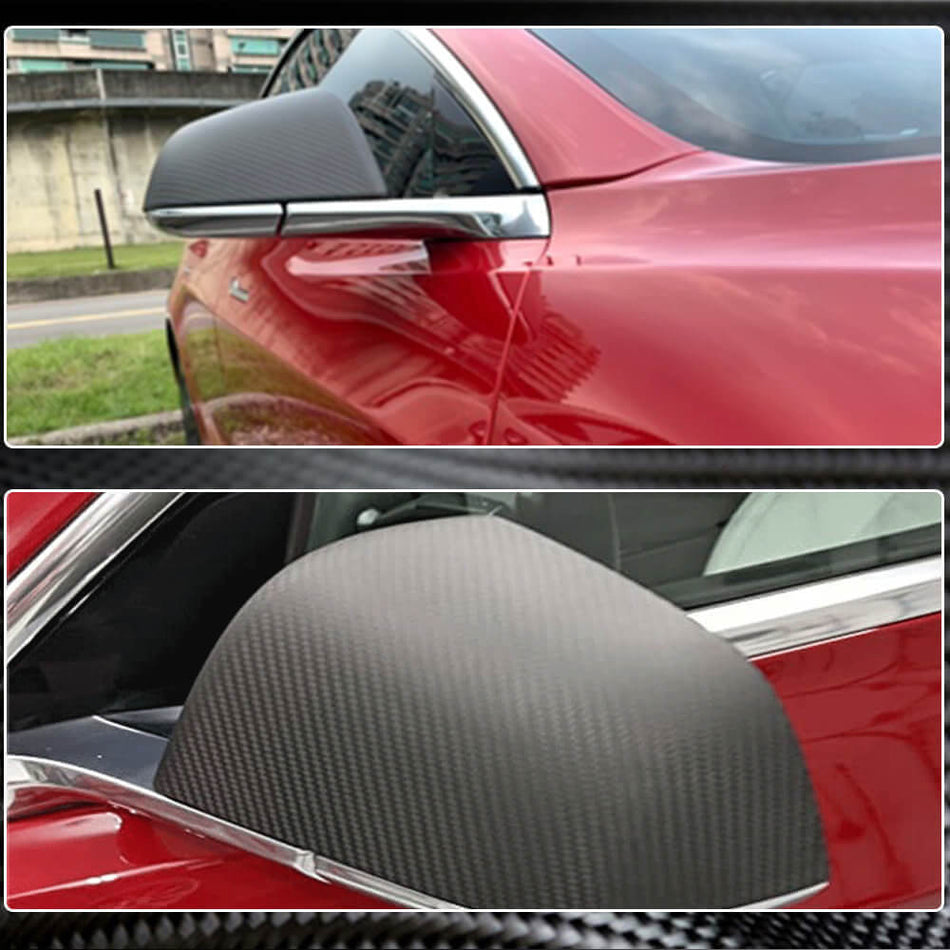 For Tesla Model 3 Dry Matte Carbon Fiber Add-on Side Rearview Mirror Cover Caps 1 Pair