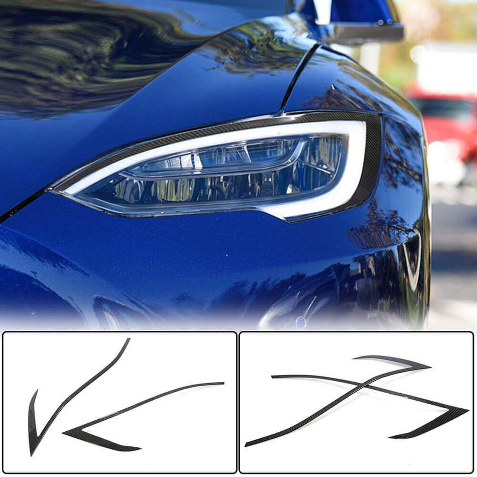 For Tesla Model S 2014-2020 Carbon Fiber Headlight Eyebrows Lamp Eyelids