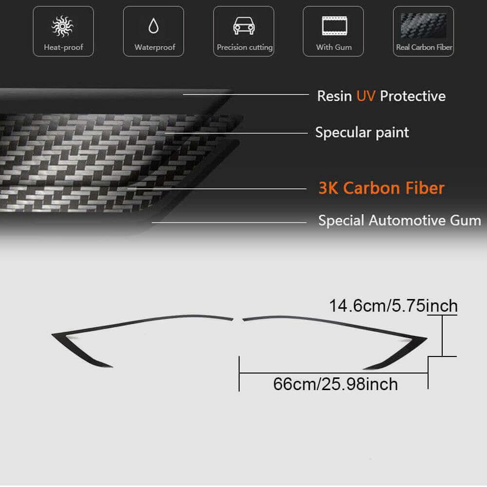 Glossy Red Carbon Fiber Headlight Eyelid Eyebrow Covers – Fits Tesla Model 3 & Y 2017-2022