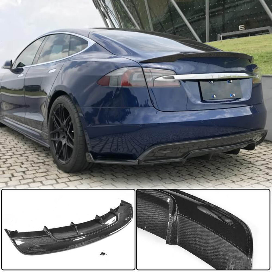 For Tesla Model S 2016-2020 Carbon Fiber Rear Bumper Diffuser Valance Lip