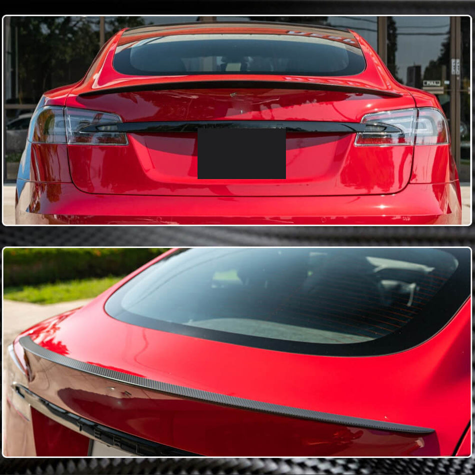 For Tesla Model S Dry Carbon Fiber Rear Trunk Spoiler Boot Wing Lip