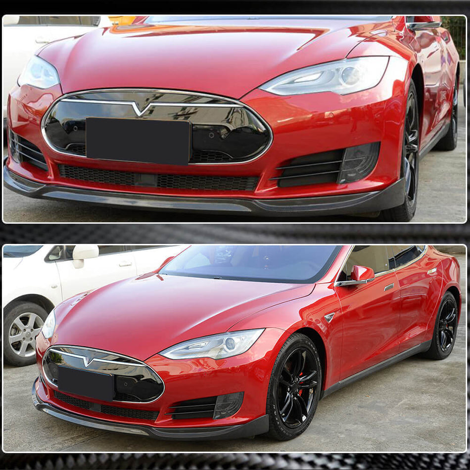 For Tesla Model S 2012-2015 Carbon Fiber Front Bumper Lip Chin Spoiler Aero Wide Body Kit
