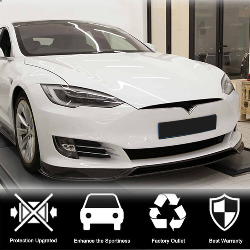For Tesla Model S 2016-2020 Carbon Fiber Front Bumper Lip Chin Spoiler Wide Body Kit
