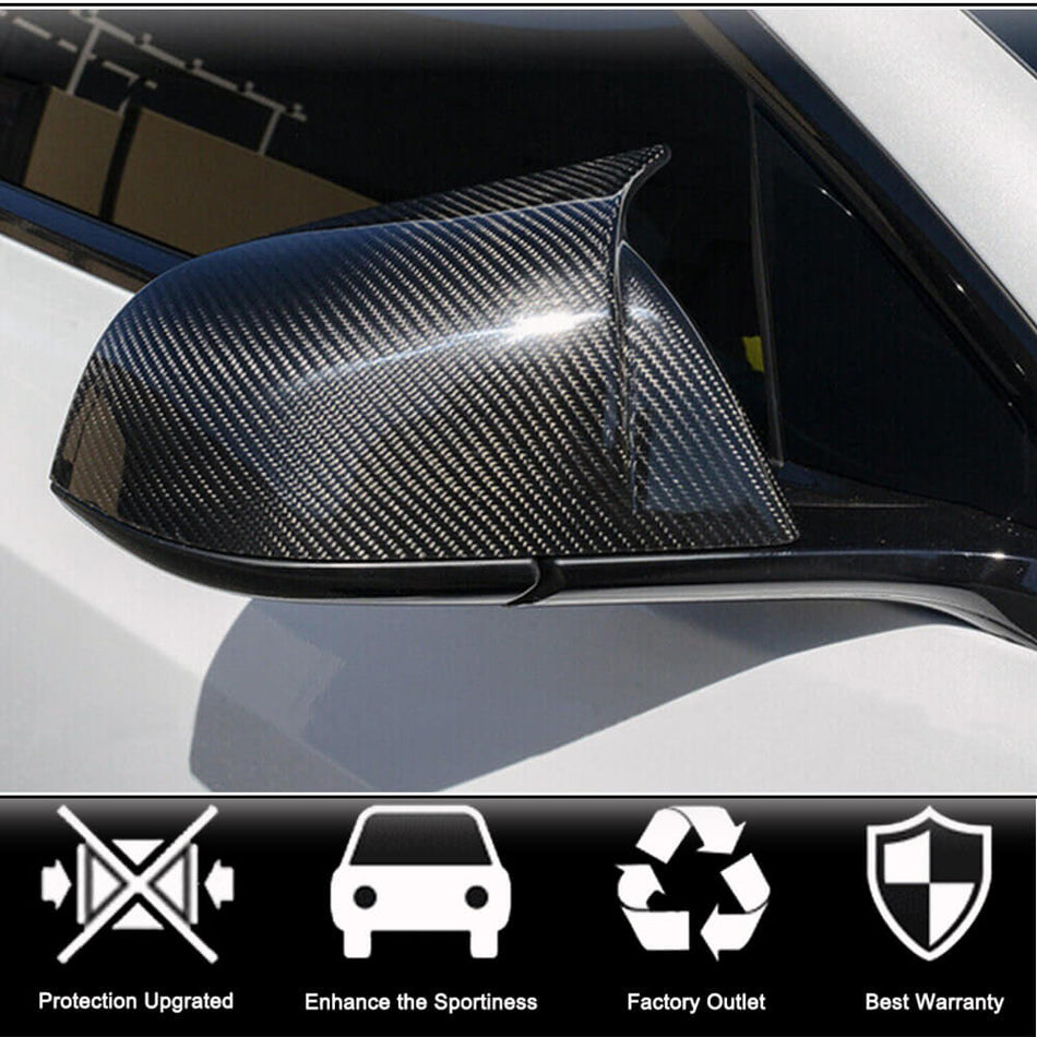 For Tesla Model S Dry Carbon Fiber Add-on Mirror Cover Rearview Caps Pair