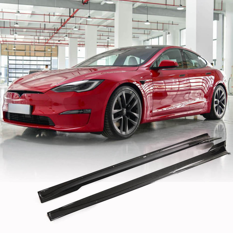 For Tesla Model S Plaid 21-23 Carbon Fiber Side Skirt Extension Lip Spoiler Factory Outlet