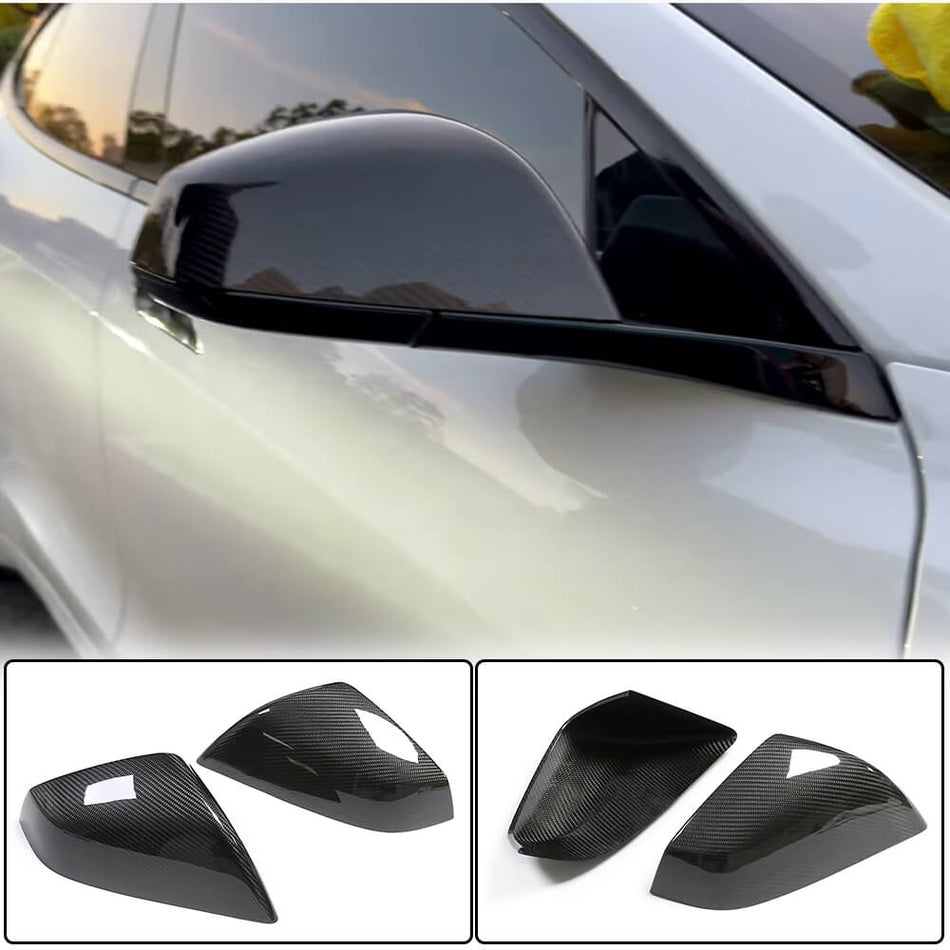 For Tesla Model S Sedan 2021UP Add-On Dry Carbon Fiber Side Rearview Mirror Cover Caps Pair