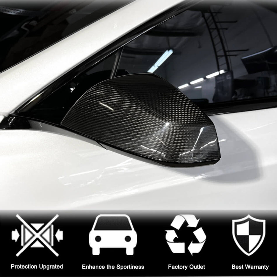 For Tesla Model S Sedan 2021UP Add-On Dry Carbon Fiber Side Rearview Mirror Cover Caps Pair