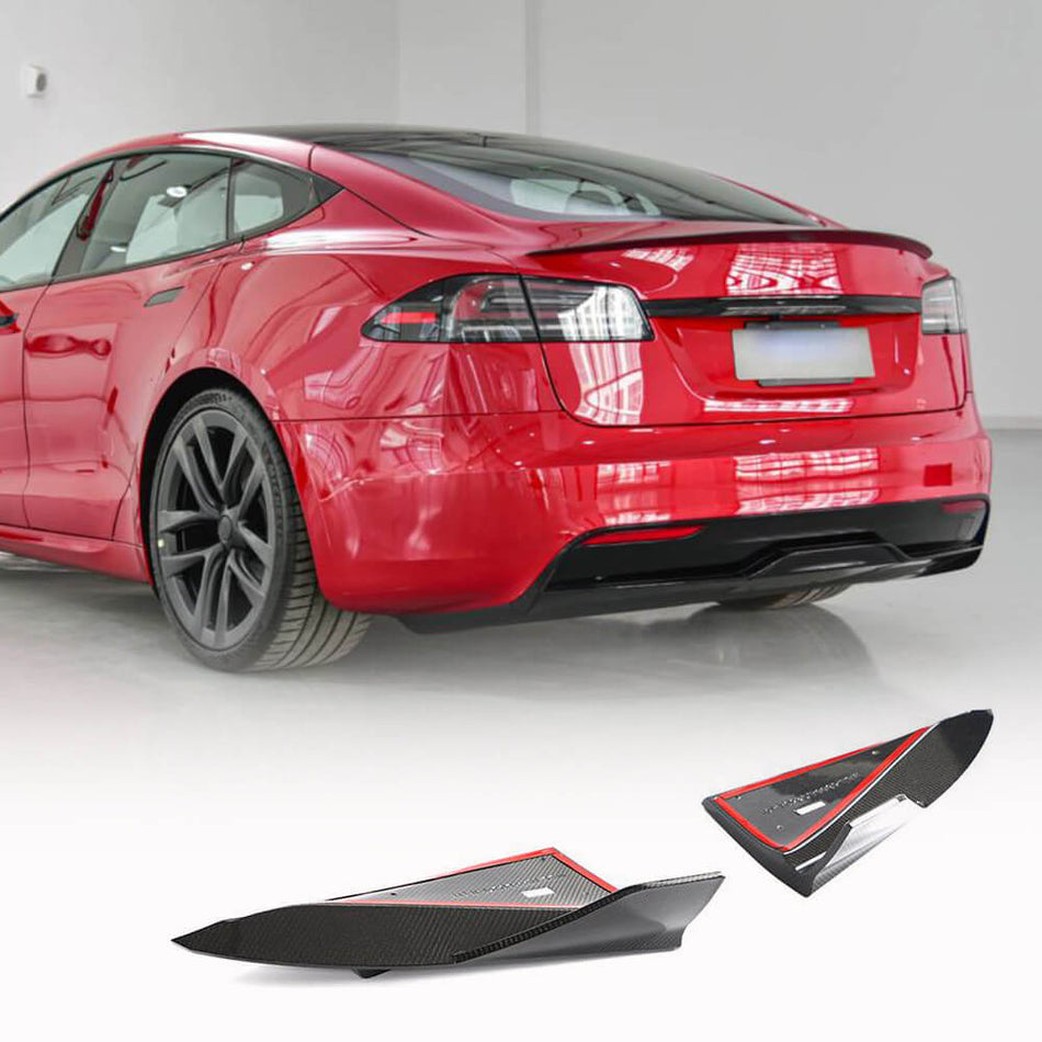 For Tesla Model S Plaid 21-23 Carbon Fiber Rear Bumper Lip Canards Splitters Fins