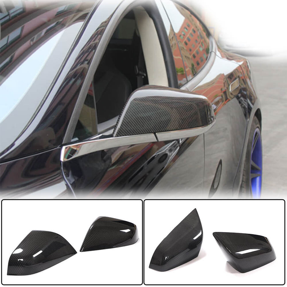 For Tesla Model S Dry Carbon Fiber Add-On Side Rearview Mirror Cover Caps Pair