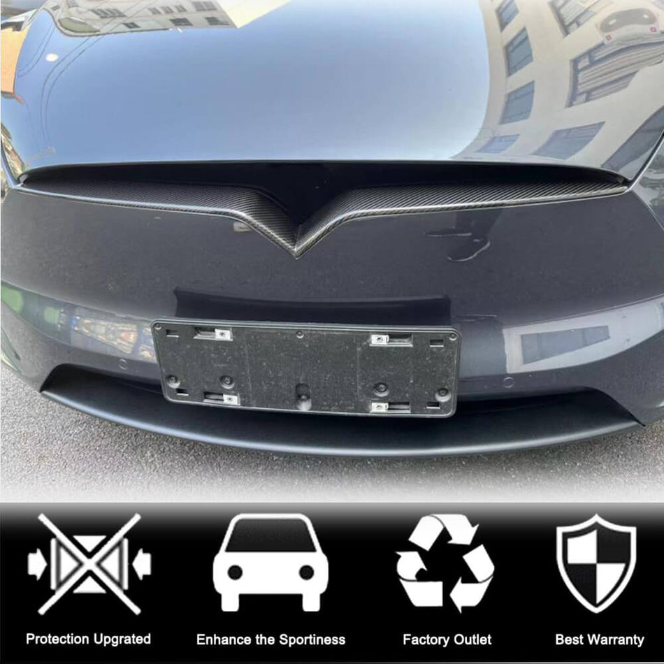 For Tesla Model X Carbon Fiber Front Bumper Grille Cover Frame Trims