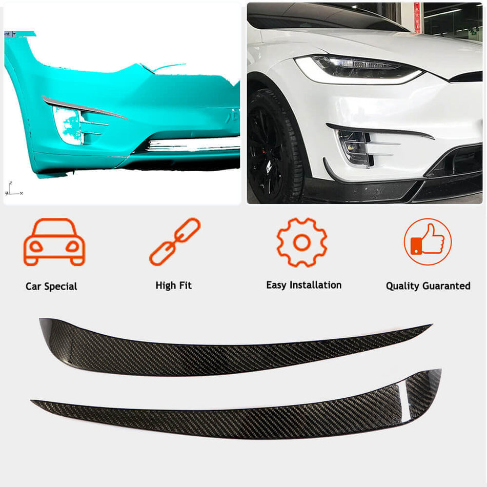For Tesla Model X Carbon Fiber Front Bumper Fins Air Vent Fins Canards Aero Kits