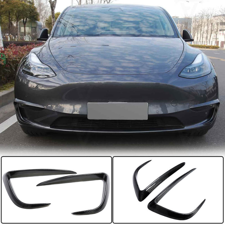 For Tesla Model Y Carbon Fiber Front Bumper Fog Light Eyebrow Air Vent Cover Trims
