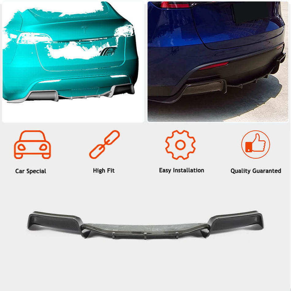 For Tesla Model Y Dry Carbon Fiber Rear Bumper Diffuser Valance Lip