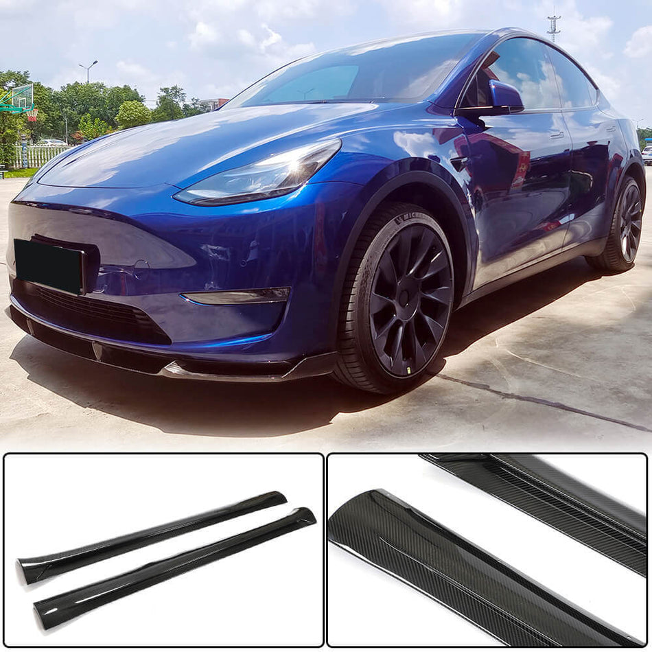 For Tesla Model Y Dry Carbon Fiber Side Skirts Door Rocker Panels Extension Lip