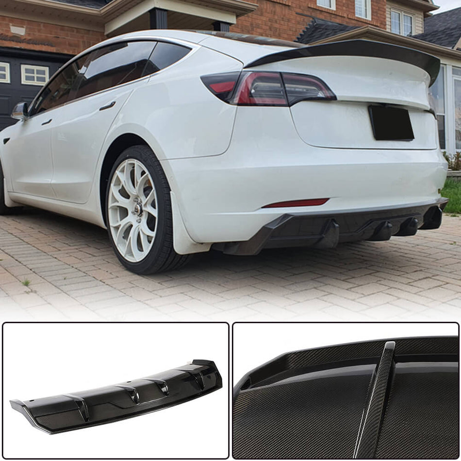 For Tesla Model 3 Carbon Fiber Rear Bumper Diffuser Splitter Flaps Valance Lip