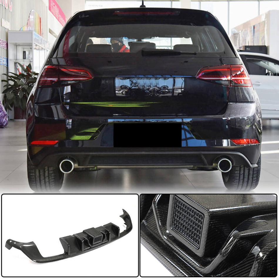 For Volkswagen VW Golf 7.5 MK7.5 Base/R/GTI Carbon Fiber Rear Bumper Diffuser Valance Lip W/Brake Light
