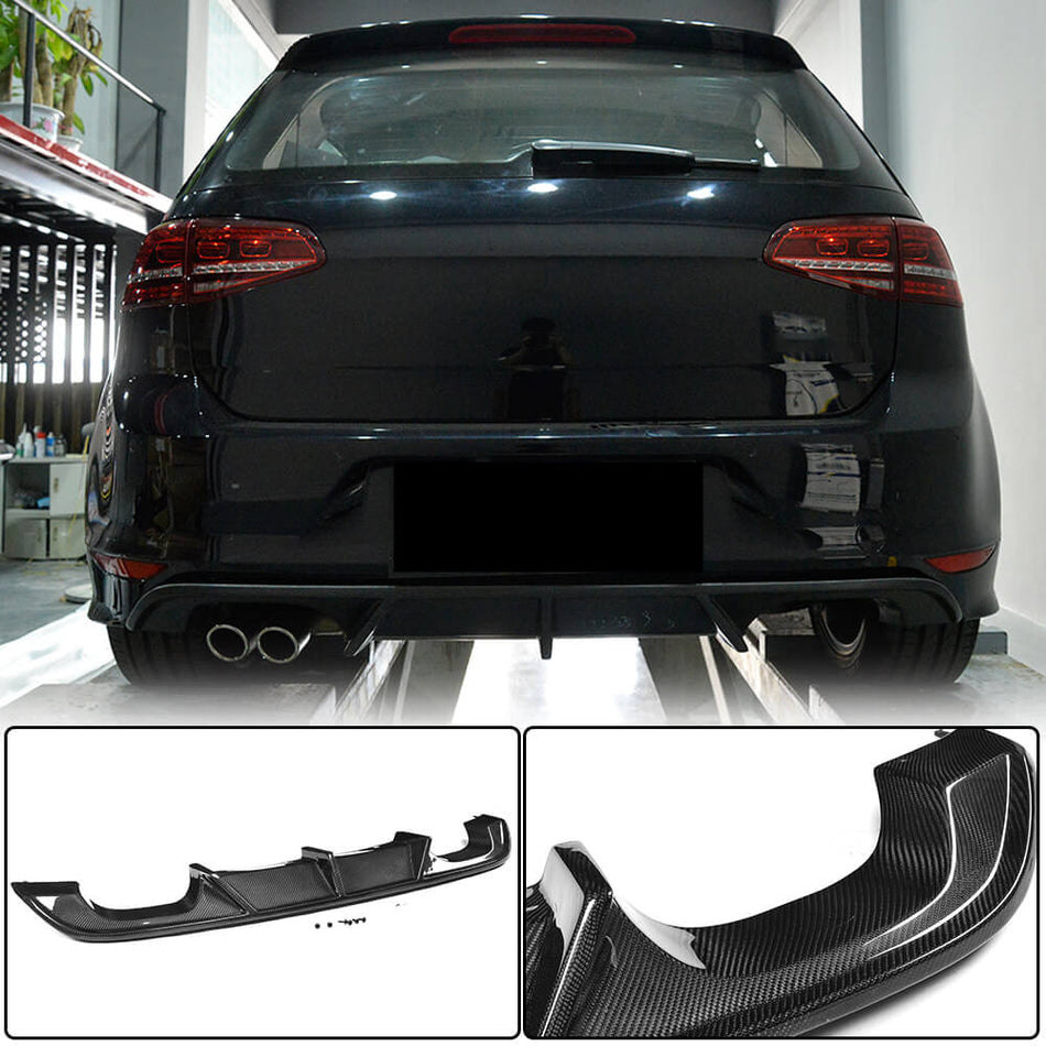 For Volkswagen VW Golf 7 MK7 R R-Line Carbon Fiber Rear Bumper Diffuser Valance Lip