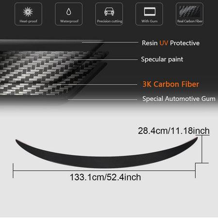 Alfa Romeo Stelvio dry carbon fiber rear spoiler size reference