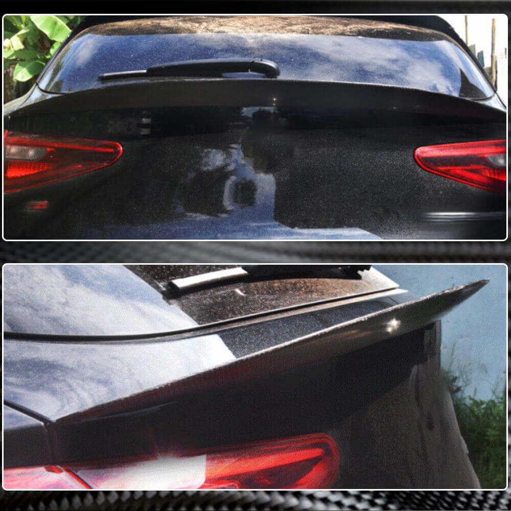 Alfa Romeo Stelvio dry carbon rear window spoiler installed detail