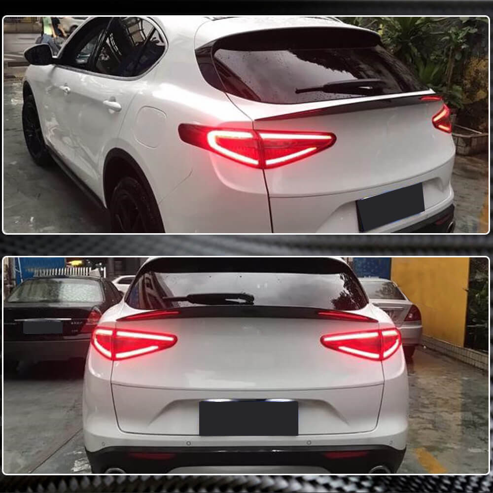 Alfa Romeo Stelvio rear trunk middle spoiler installed multiple views