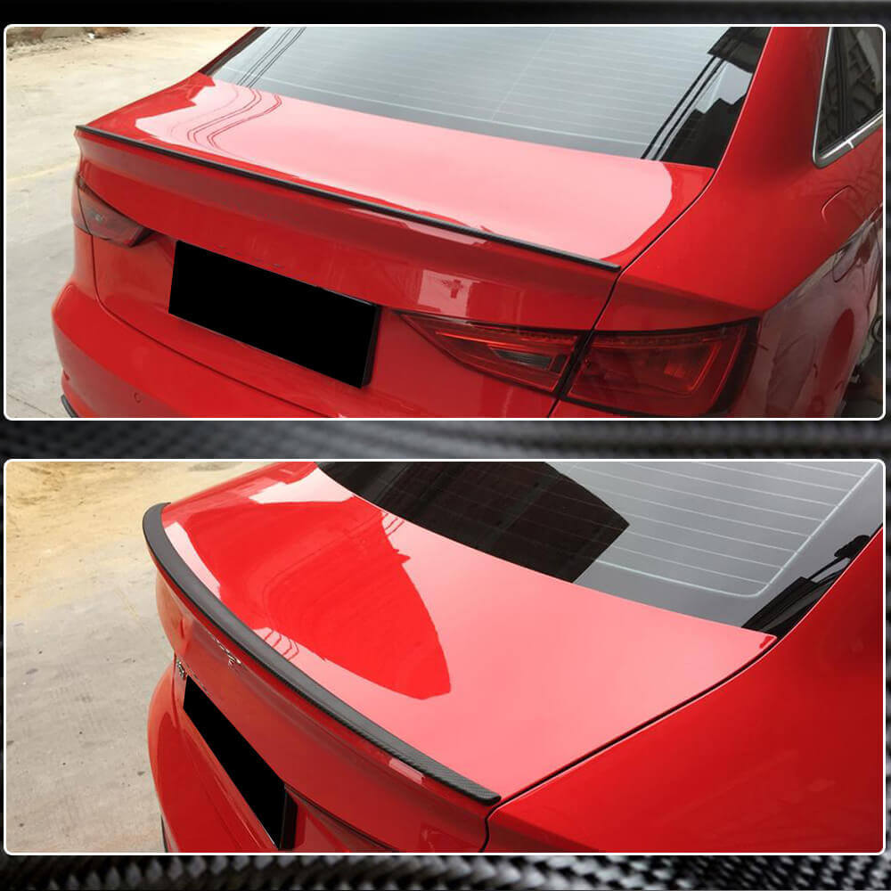Audi A3 8V Sedan carbon fiber trunk spoiler installed views