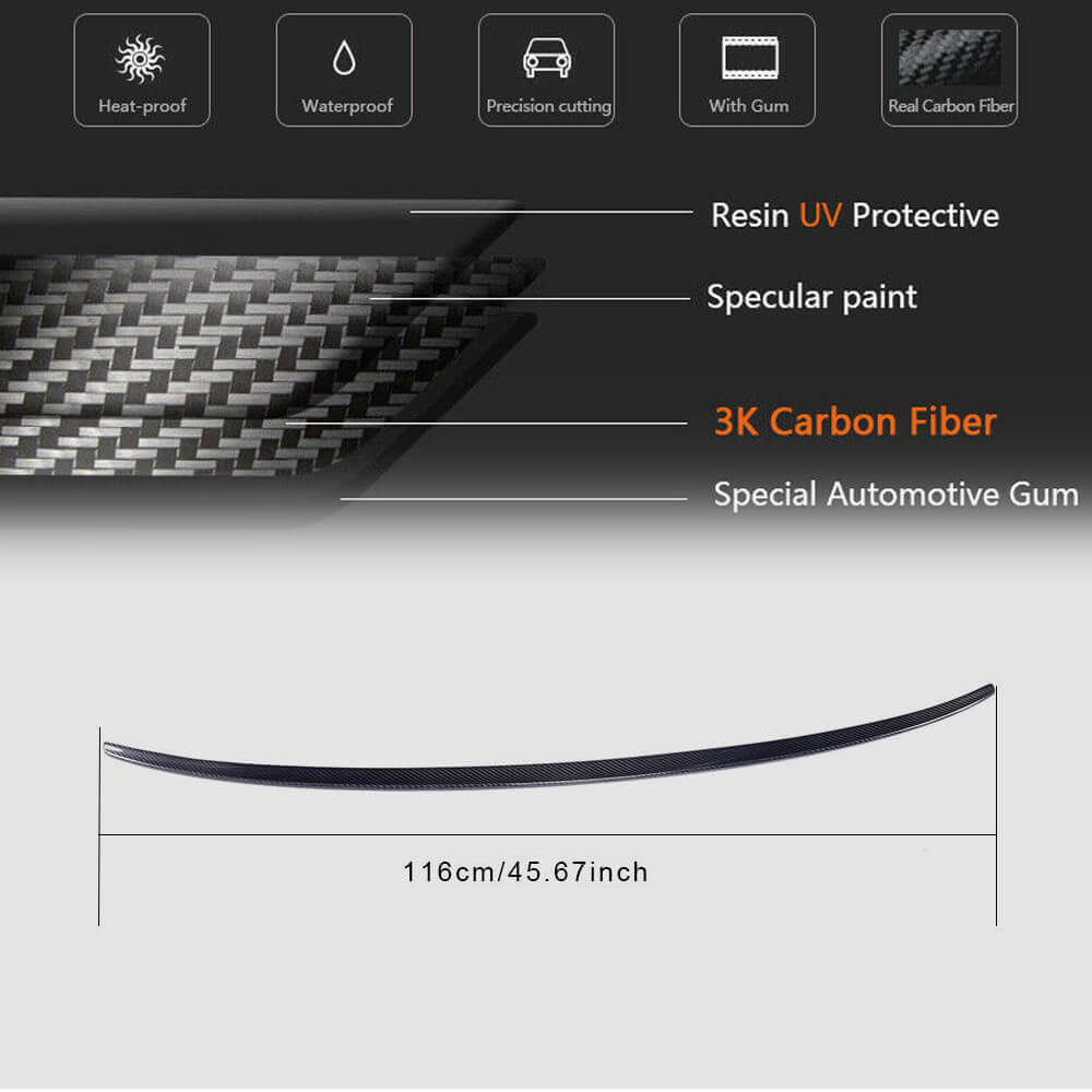 Audi A3 S3 8V rear trunk spoiler dimensions and carbon fiber detail