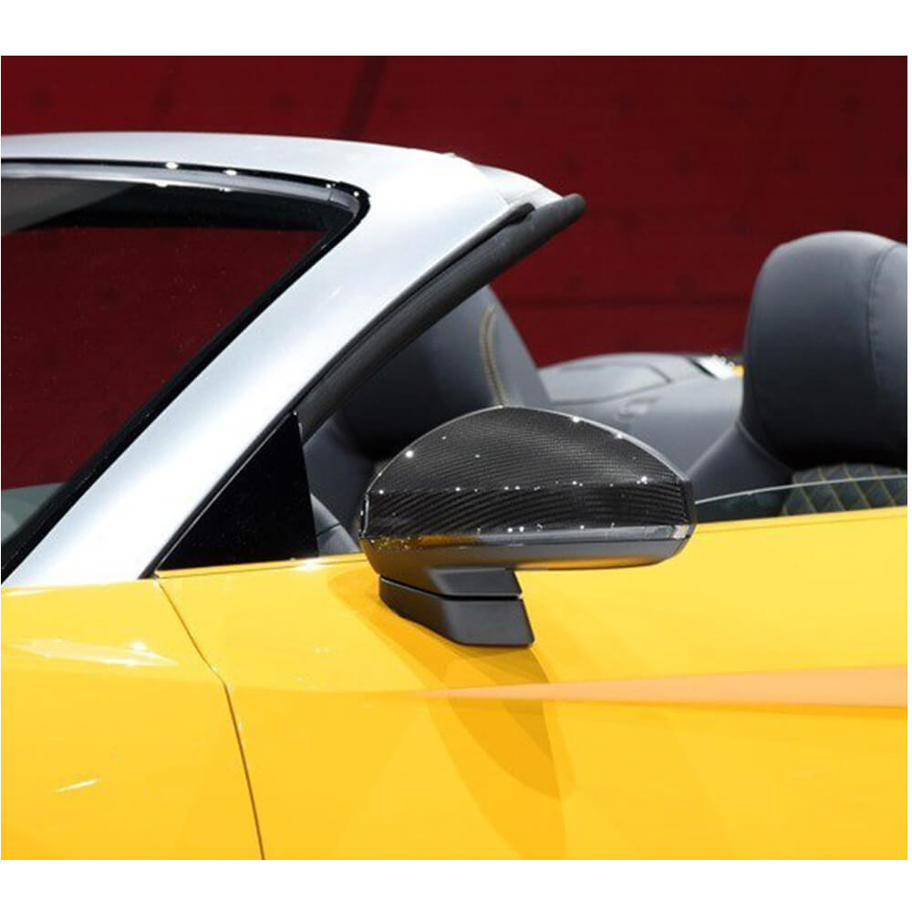 Audi dry carbon fiber mirror covers installed side view