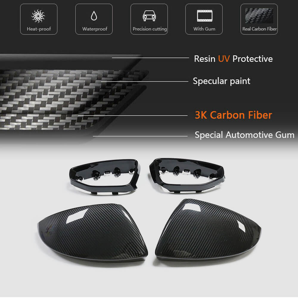 Audi dry carbon fiber mirror covers installed vehicle fitment reference