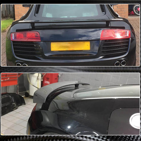 Audi R8 carbon fiber rear wing installed rear and side views