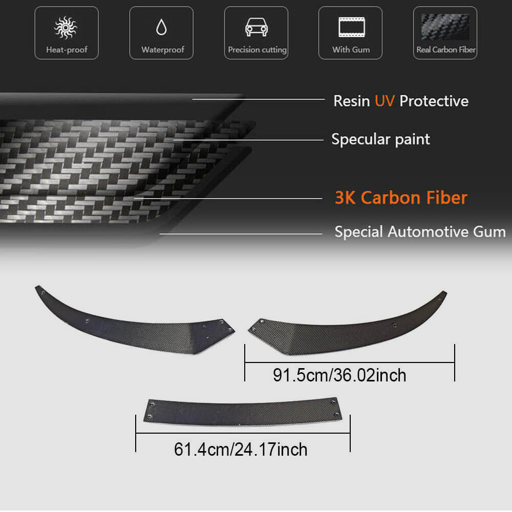 Audi R8 Gen2 carbon fiber front lip dimensions and weave detail