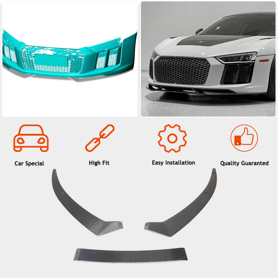 Audi R8 Type 4S carbon fiber front bumper lip design and fitment