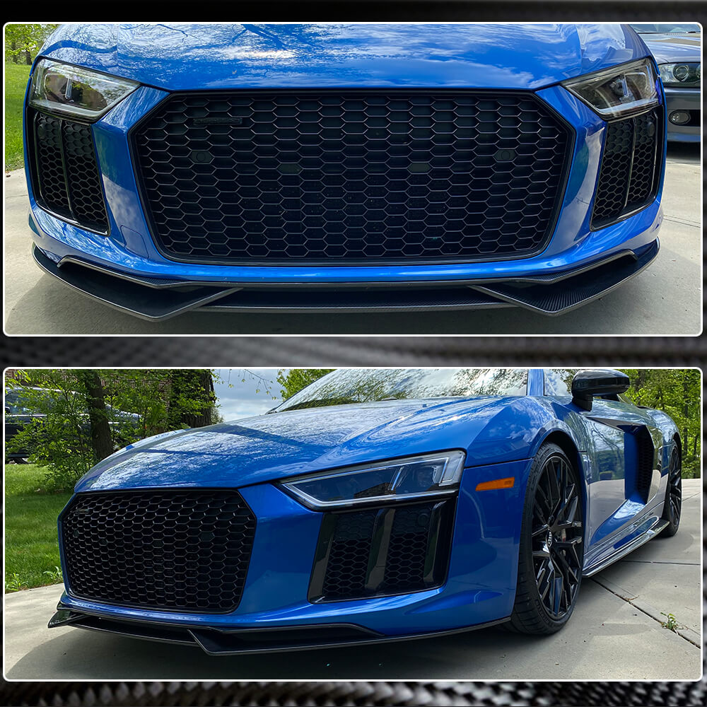 Audi R8 Type 4S carbon fiber front splitter installed front view
