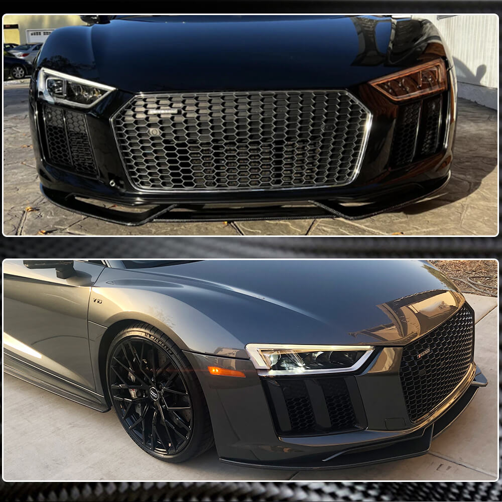 Audi R8 V10 carbon fiber front bumper lip installed views