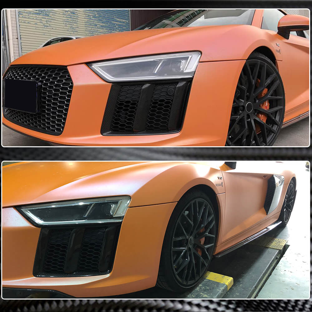 Audi R8 V10 carbon fiber front side air vents installed views